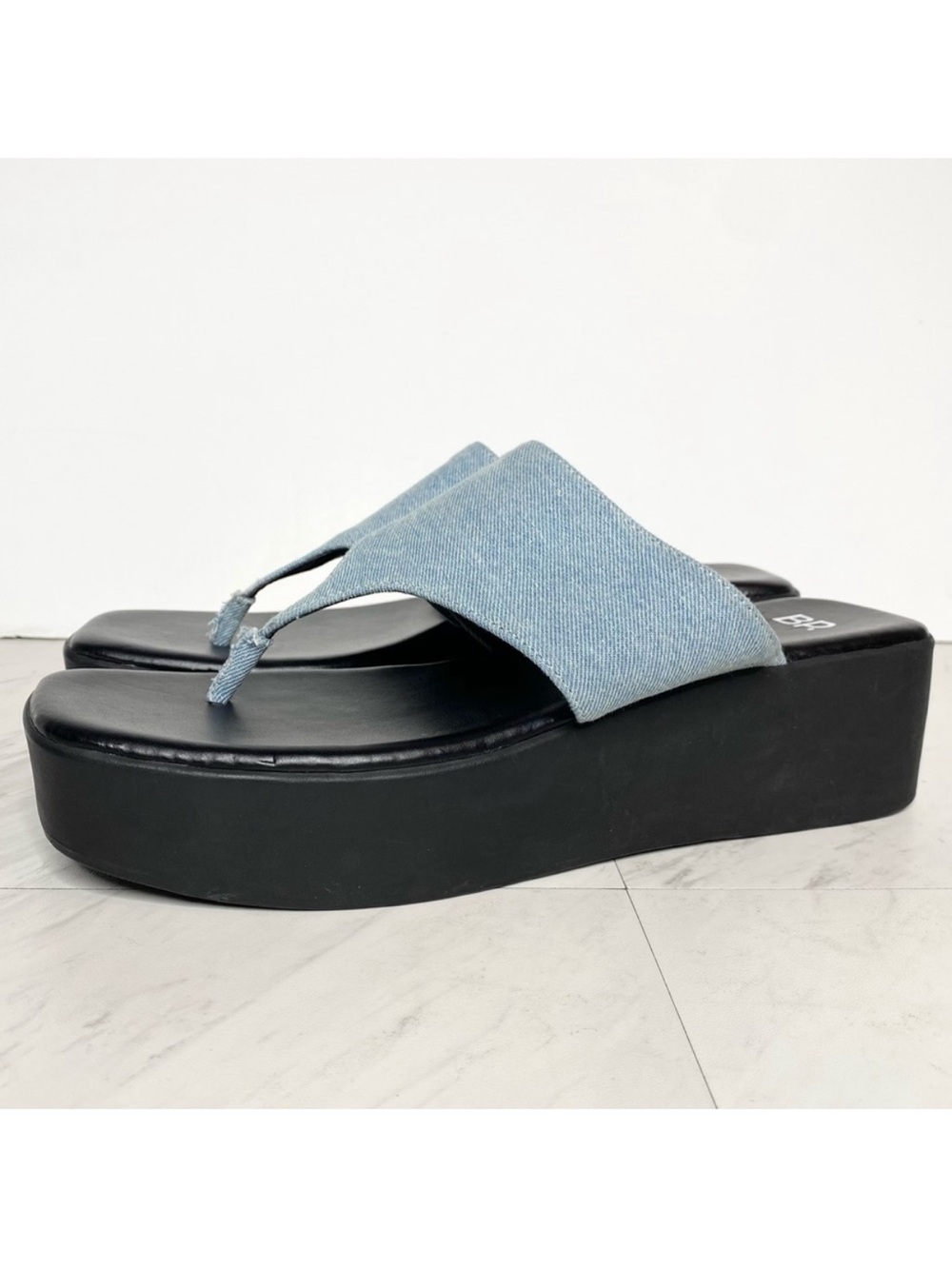 BP Timmie Denim Black Square Toe Platform Thong Sandal 9 1/2 M